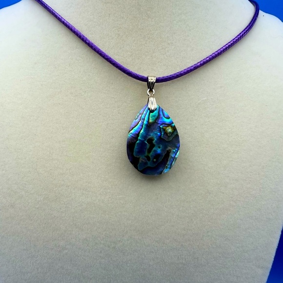 None Jewelry - Abelone shell pendant on 16” purple rope with extender